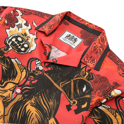 Halloween Headless Horseman Print Long Sleeve Camp Collar Shirt