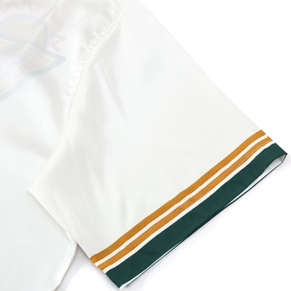 Stripe Pattern Tennis Court Print Short Sleeve Camp Collar Shirt