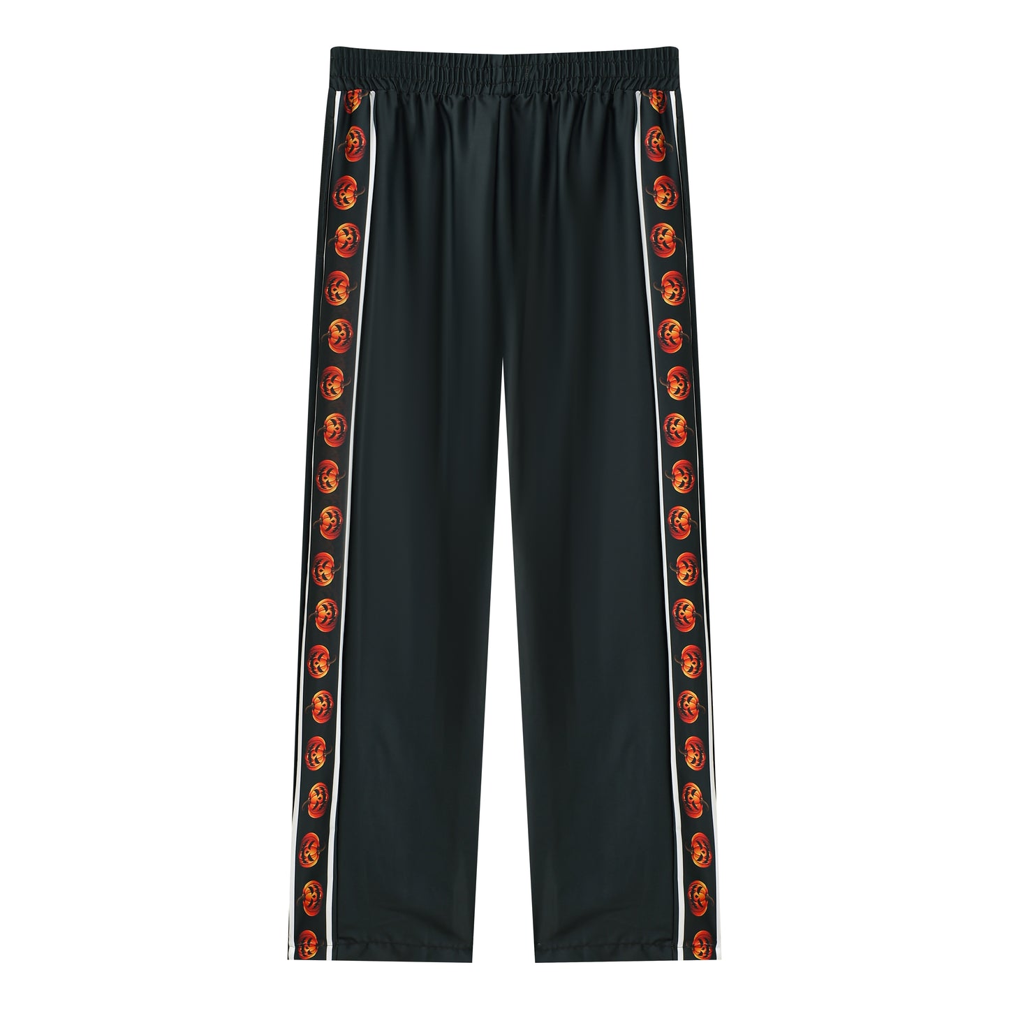 Halloween Pumpkin Print Casual Trousers With Elastic Waistband