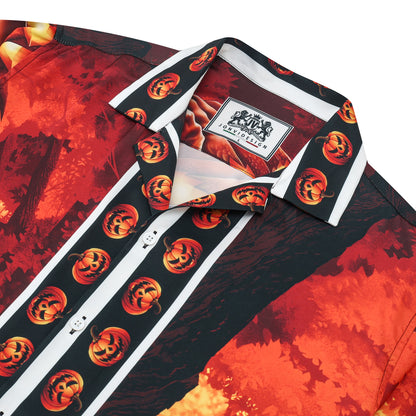 Halloween Autumn Leaves Print Long Sleeve Camp Collar Shirt