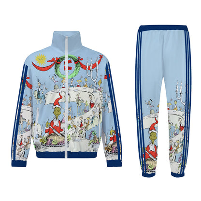 Christmas Party Print Zip Up Track Suit Top