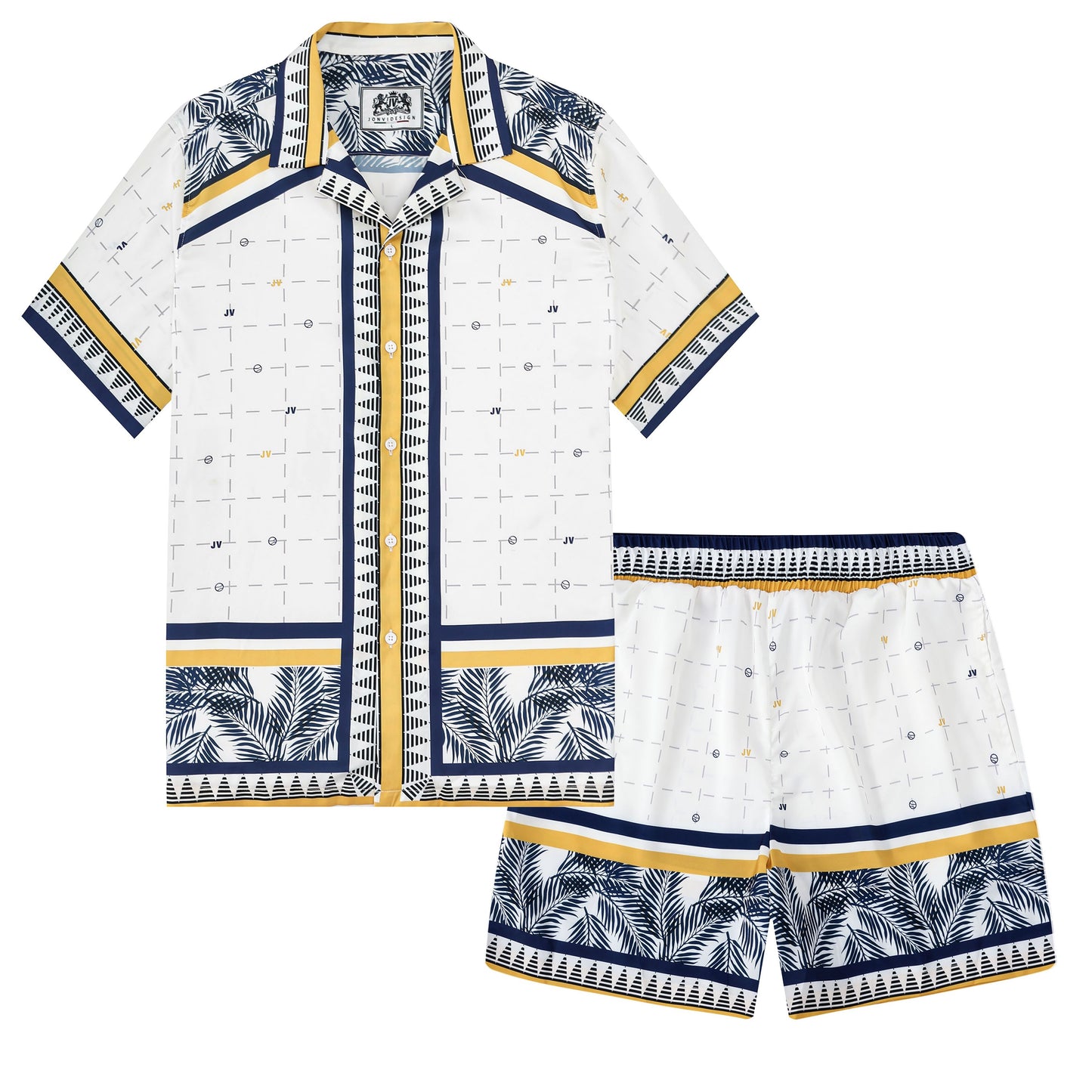 Palm Tree Tennis Pattern Short Sleeve Camp Collar Shirt