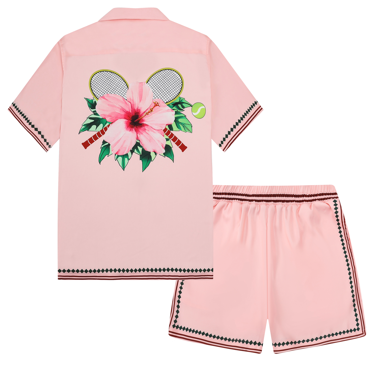 Pink Flower Design Short Sleeve Sports Shirt