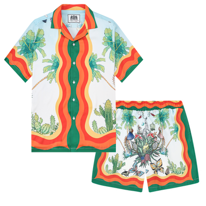 Rabbit Tropical Print Short Sleeve Camp Collar Shirt