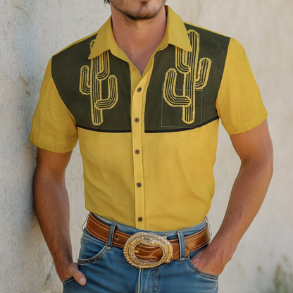 Cactus Pattern Western Cattlemen Short Sleeve Shirt