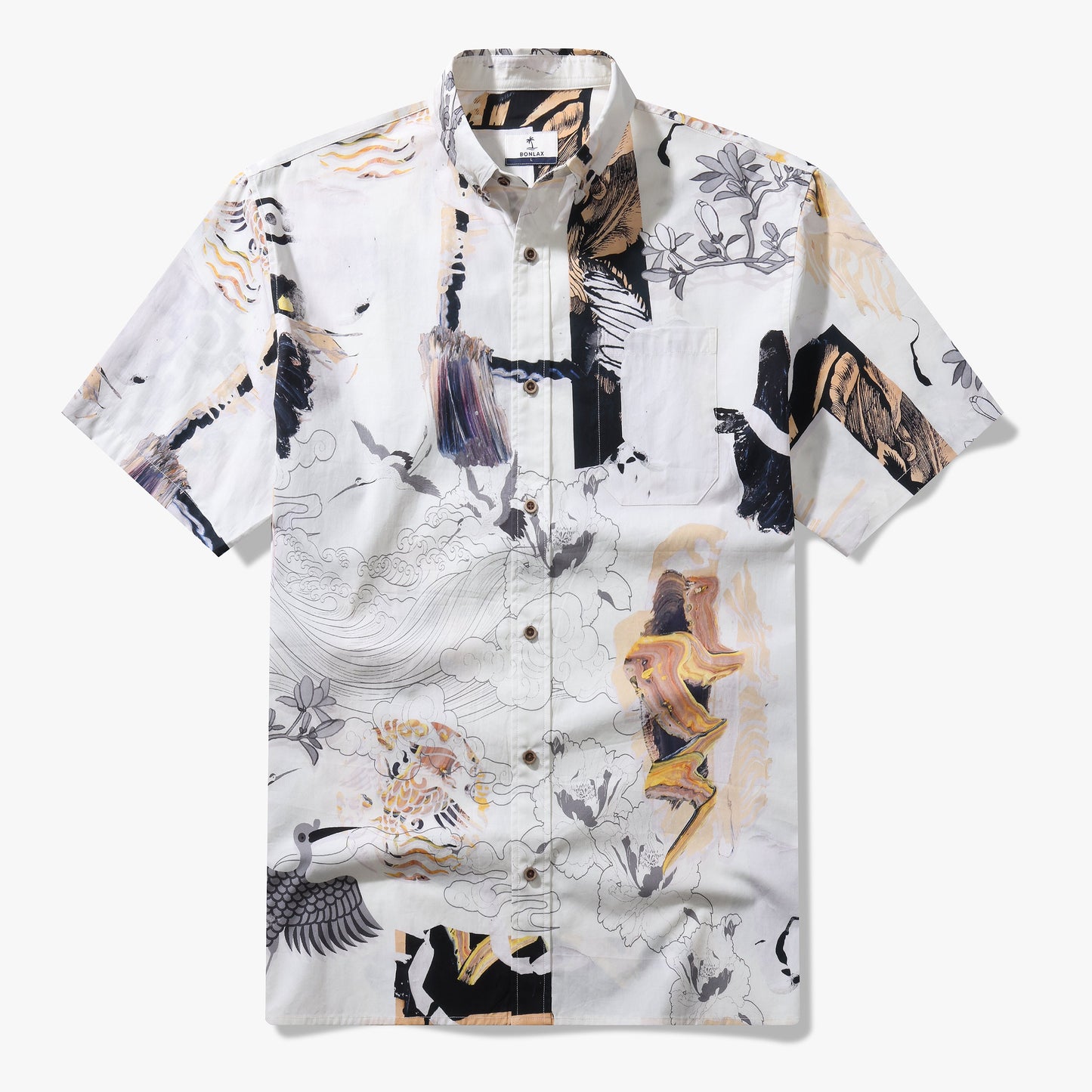 Ukiyo-e Crane Collage Casual Shirt