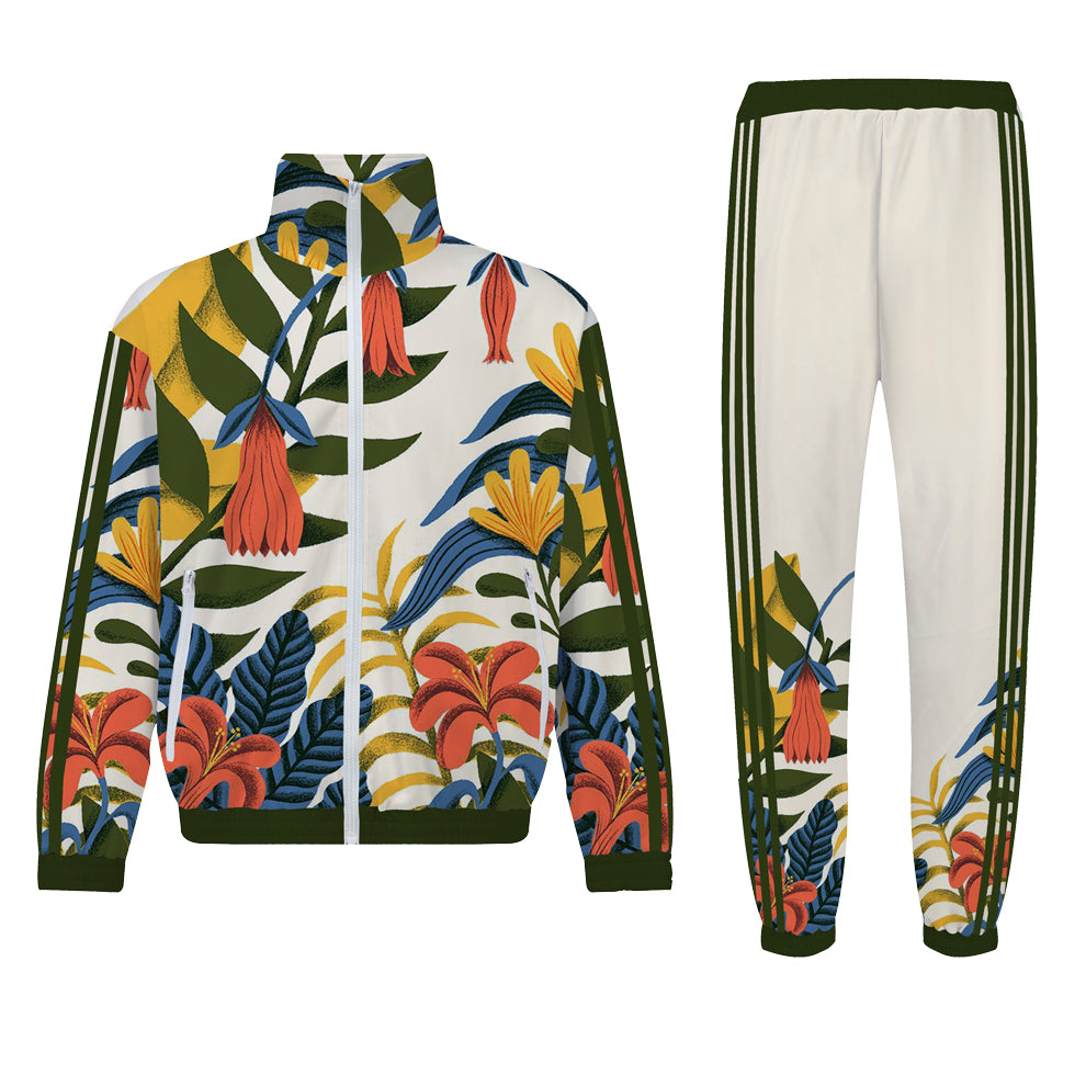 Brightly Colored Flowers Print Zip Up Track Suit Top