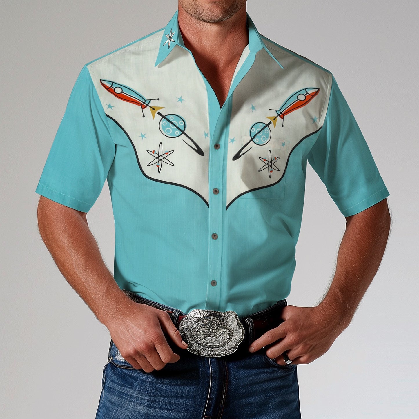 Rocket Pattern Western Cattlemen Short Sleeve Shirt