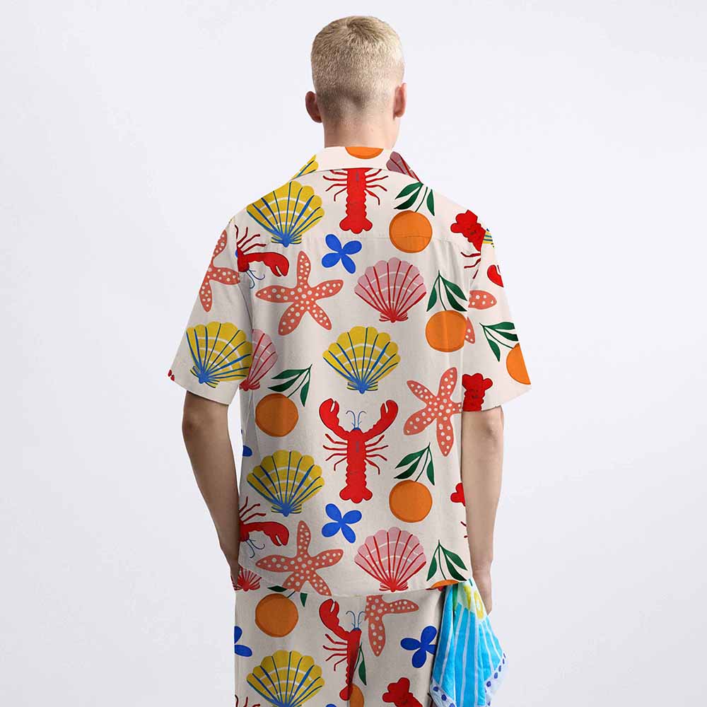 Hawaiian Ocean Seafood Patterns Camp Collar Short-Sleeved Shirt