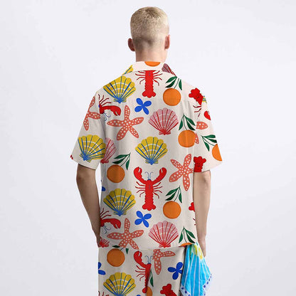 Hawaiian Ocean Seafood Patterns Camp Collar Short-Sleeved Shirt