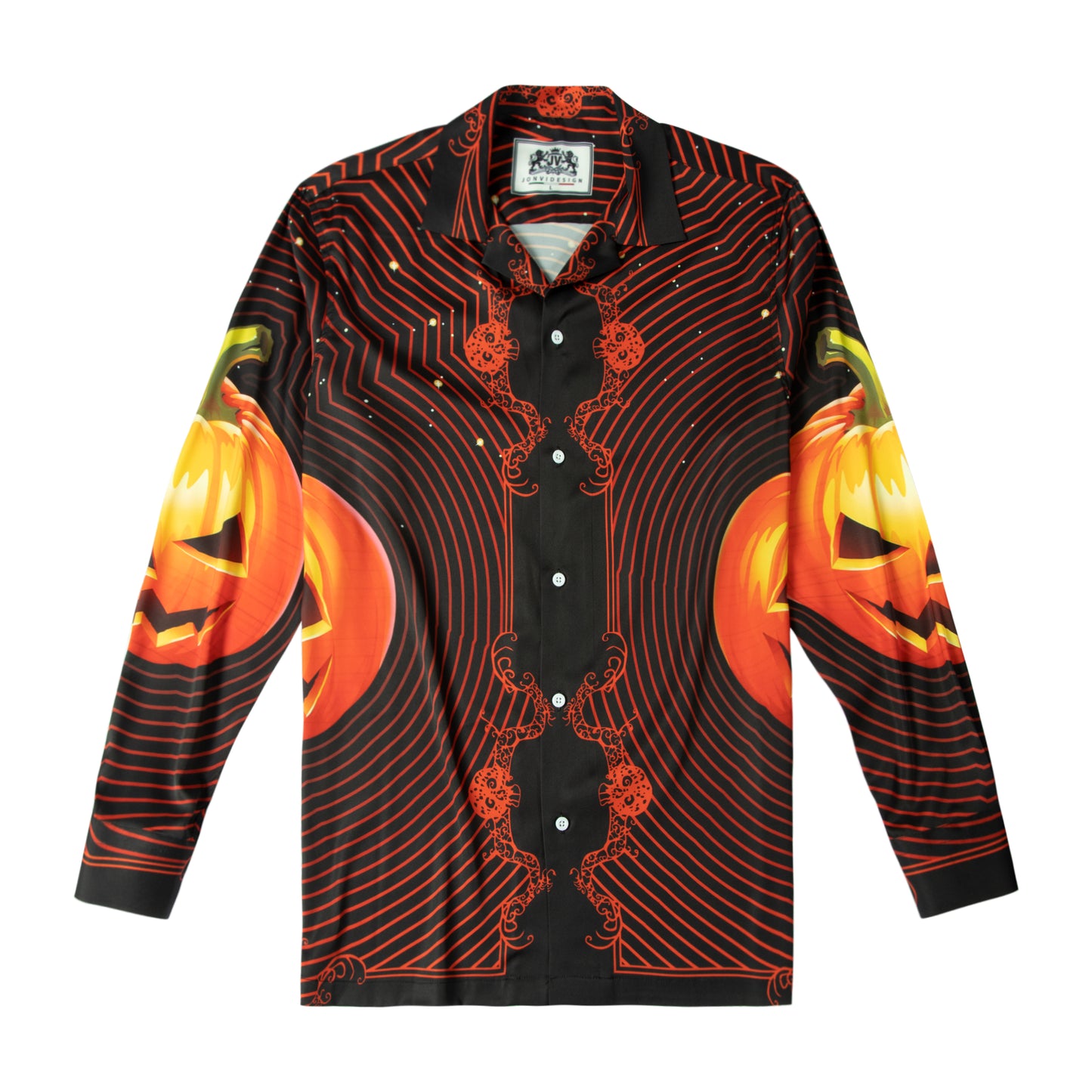 Halloween Pumpkin Long Sleeve Camp Collar Shirt