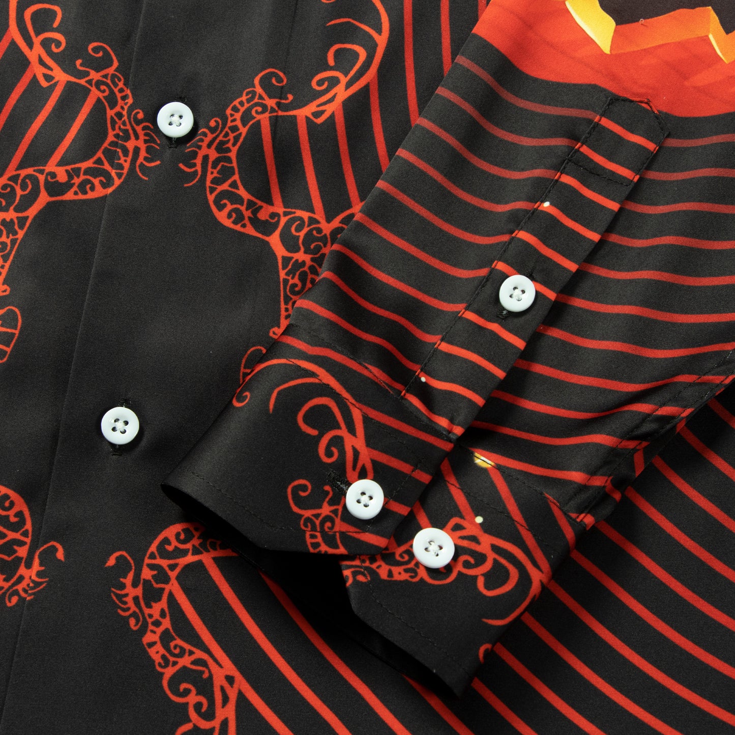 Halloween Pumpkin Long Sleeve Camp Collar Shirt