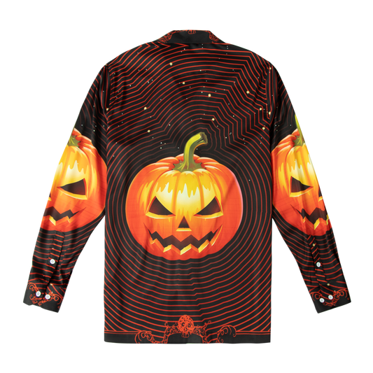 Halloween Pumpkin Long Sleeve Camp Collar Shirt