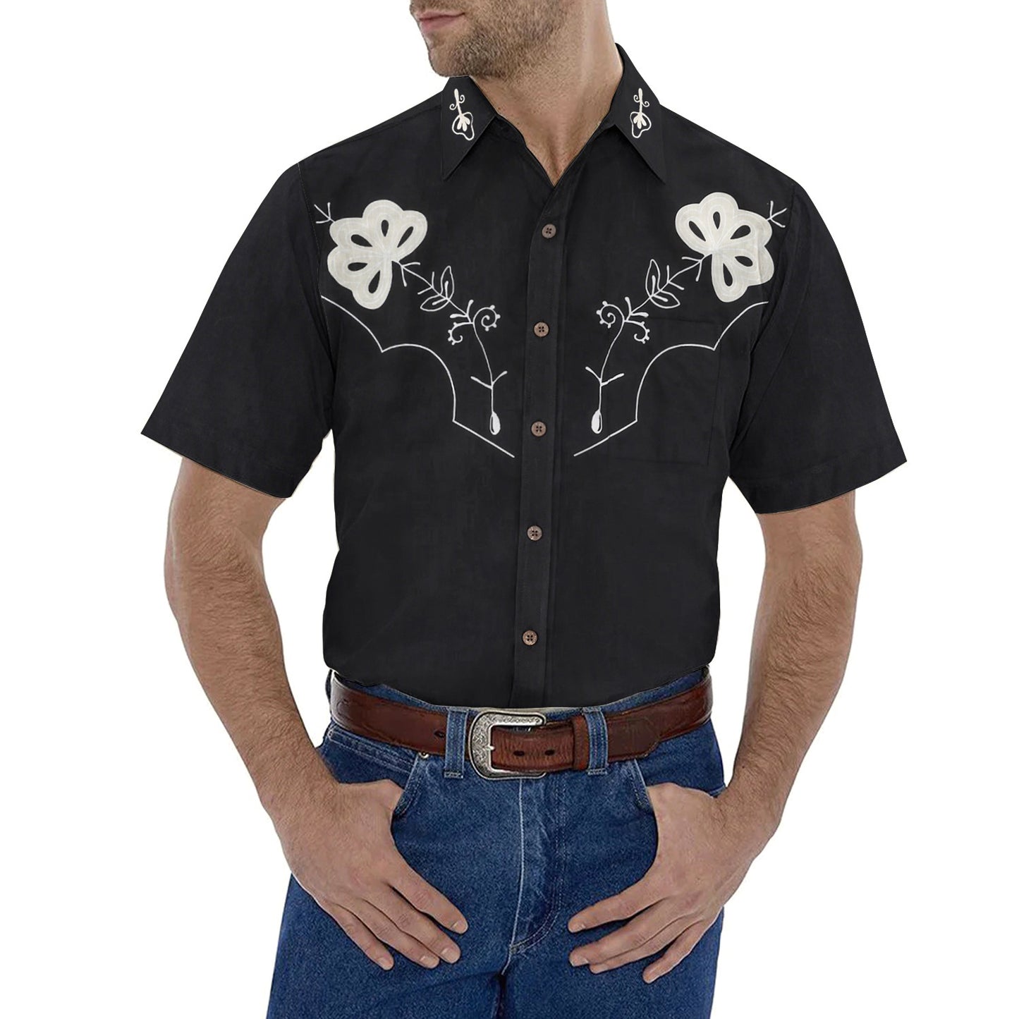 Horse Pattern Western Cattlemen Short Sleeve Shirt