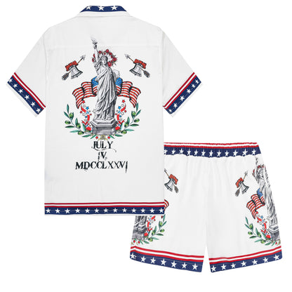 Statue of Liberty Pattern Camp Collar Casual Shirt for Men