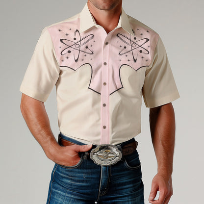 Star Planet Pattern Western Wear Short Sleeve Shirt for Men