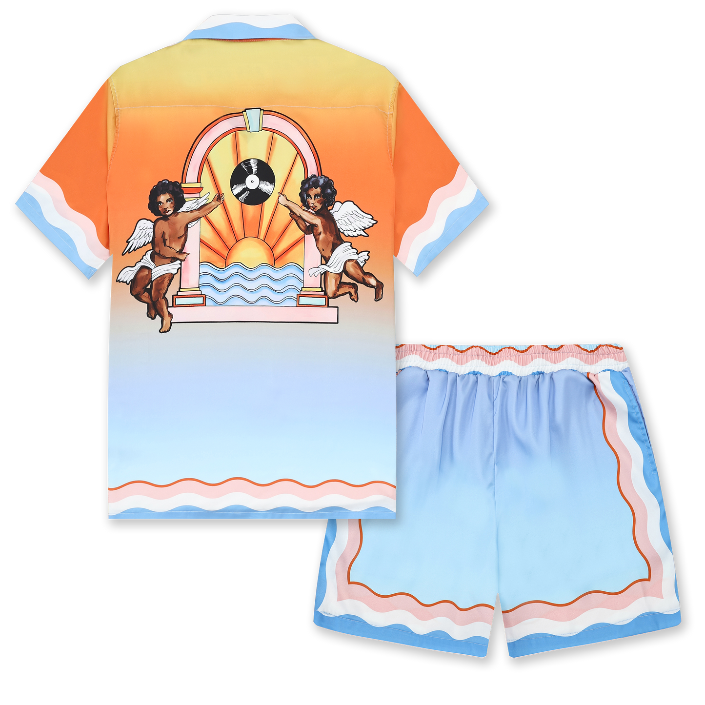 Angel Sun Pattern Gradient Color Waistband Shorts