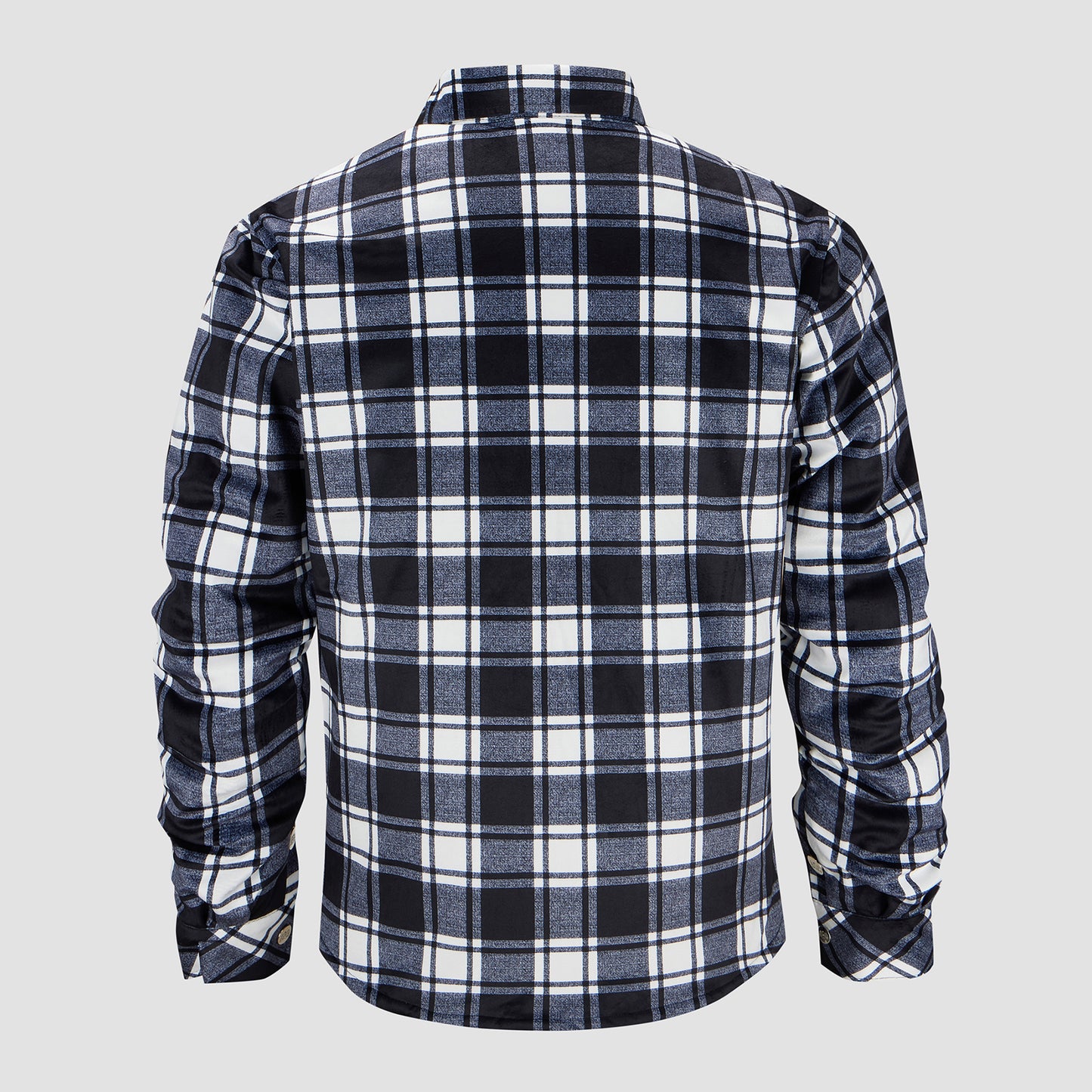 Long Sleeve Quilted Lined Plaid Flannel Shirt Jacket - Black
