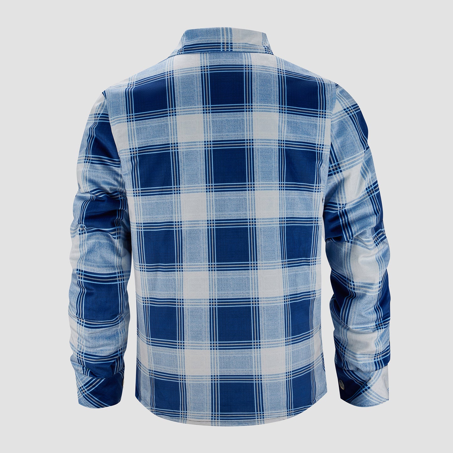 Long Sleeve Quilted Lined Plaid Flannel Shirt Jacket - Blue White