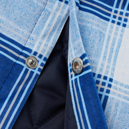 Long Sleeve Quilted Lined Plaid Flannel Shirt Jacket - Blue White
