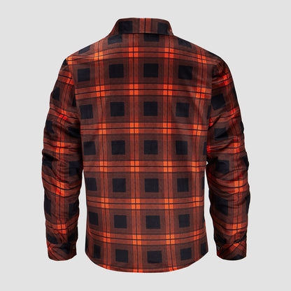 Long Sleeve Quilted Lined Plaid Flannel Shirt Jacket - Orange
