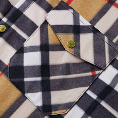 Khaki Flannel Plaid Button Lumber Jacket
