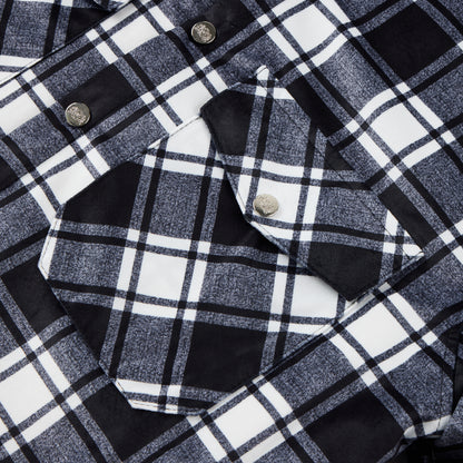 Flannel Plaid Button Shirt Lumber Jacket - Black