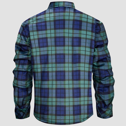 Flannel Plaid Button Shirt Lumber Jacket - Green