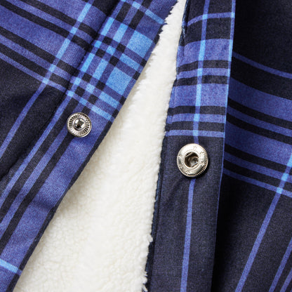 Flannel Plaid Button Shirt Lumber Jacket - Grey Blue