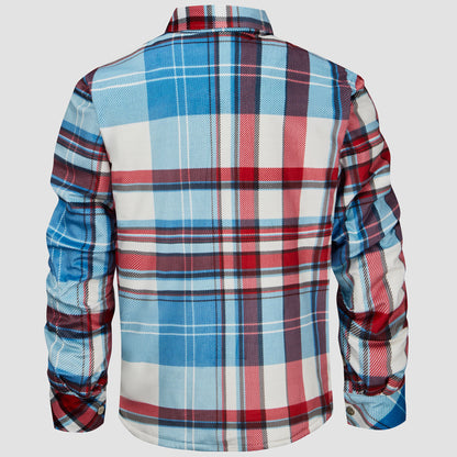 Red Blue Plaid Button Flannel Shirt Jacket