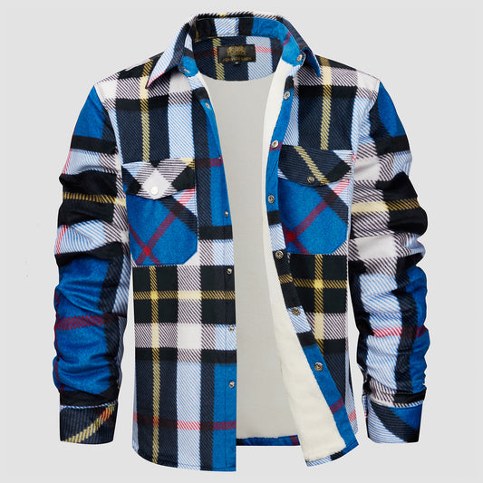 Blue Flannel Plaid Button Lumber Jacket