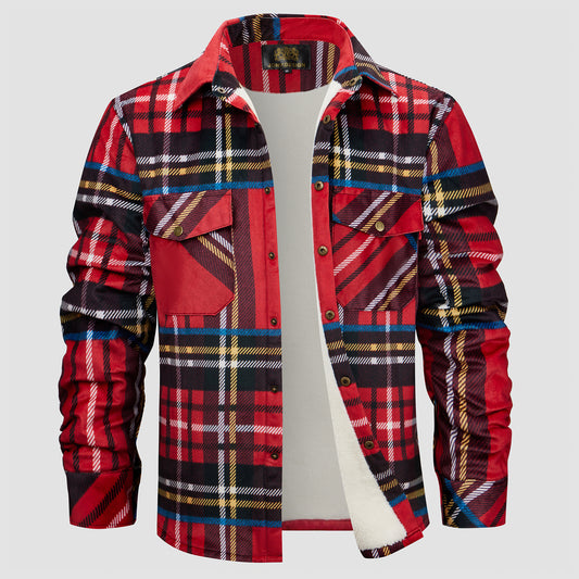 Red Flannel Plaid Button Shirt Lumber Jacket