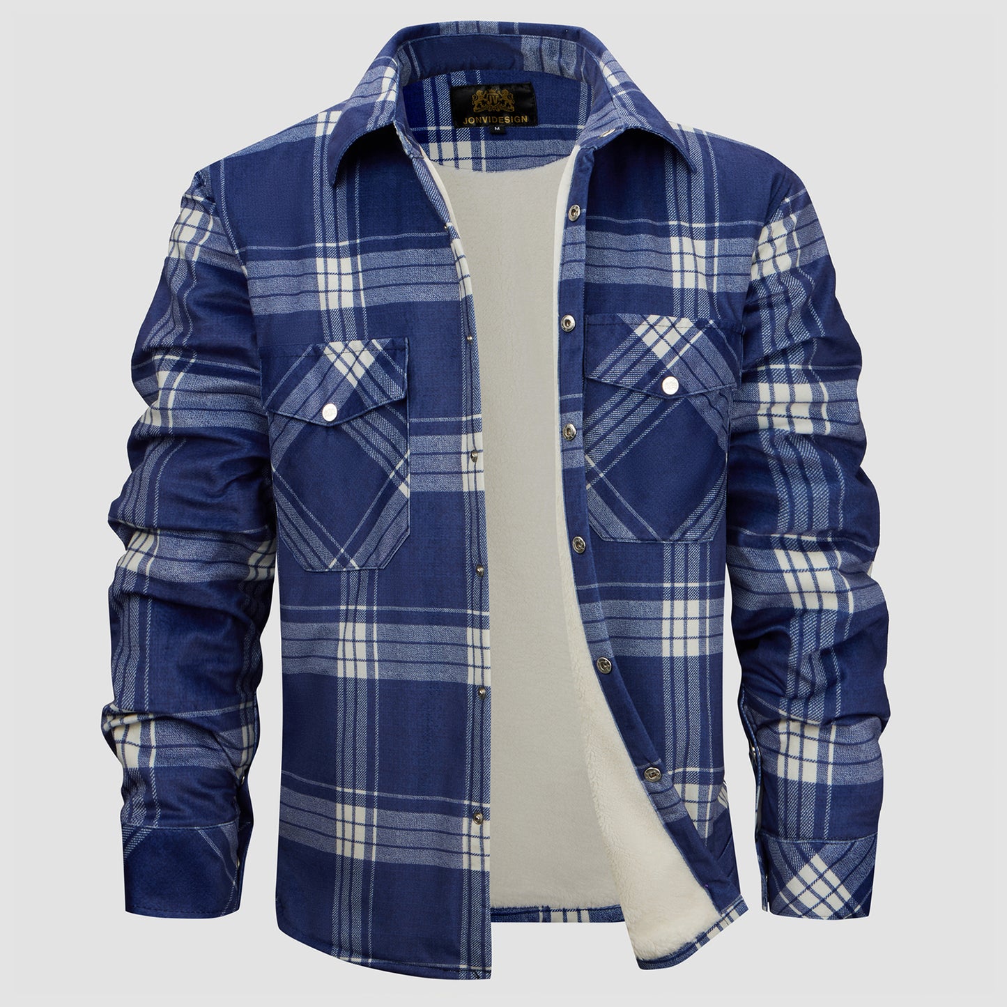 Plaid Sherpa Button Flannel Jacket in Blue