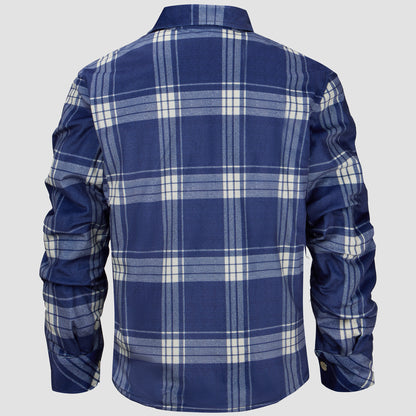 Plaid Sherpa Button Flannel Jacket in Blue