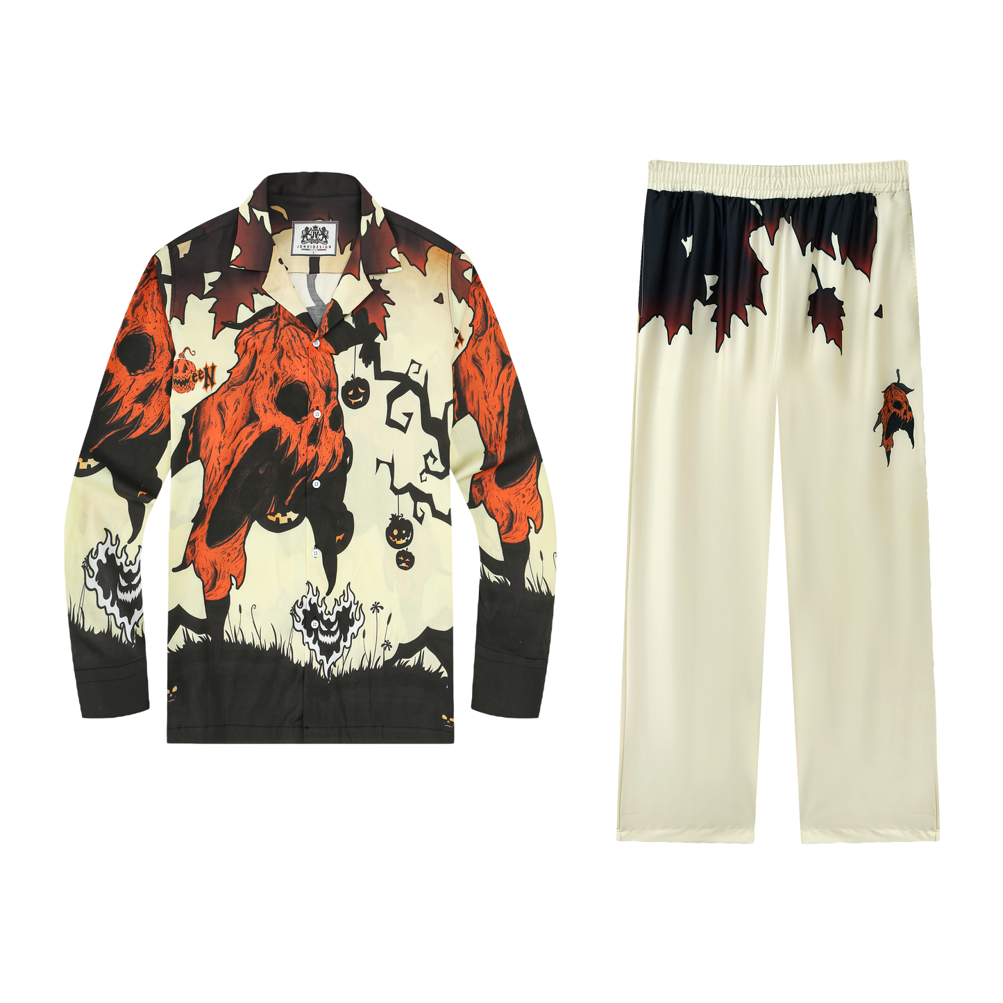 Halloween Pumpkin Ghost Print Casual Trousers With Elastic Waistband