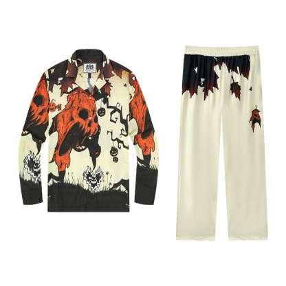 Halloween Pumpkin Ghost Print Casual Trousers With Elastic Waistband