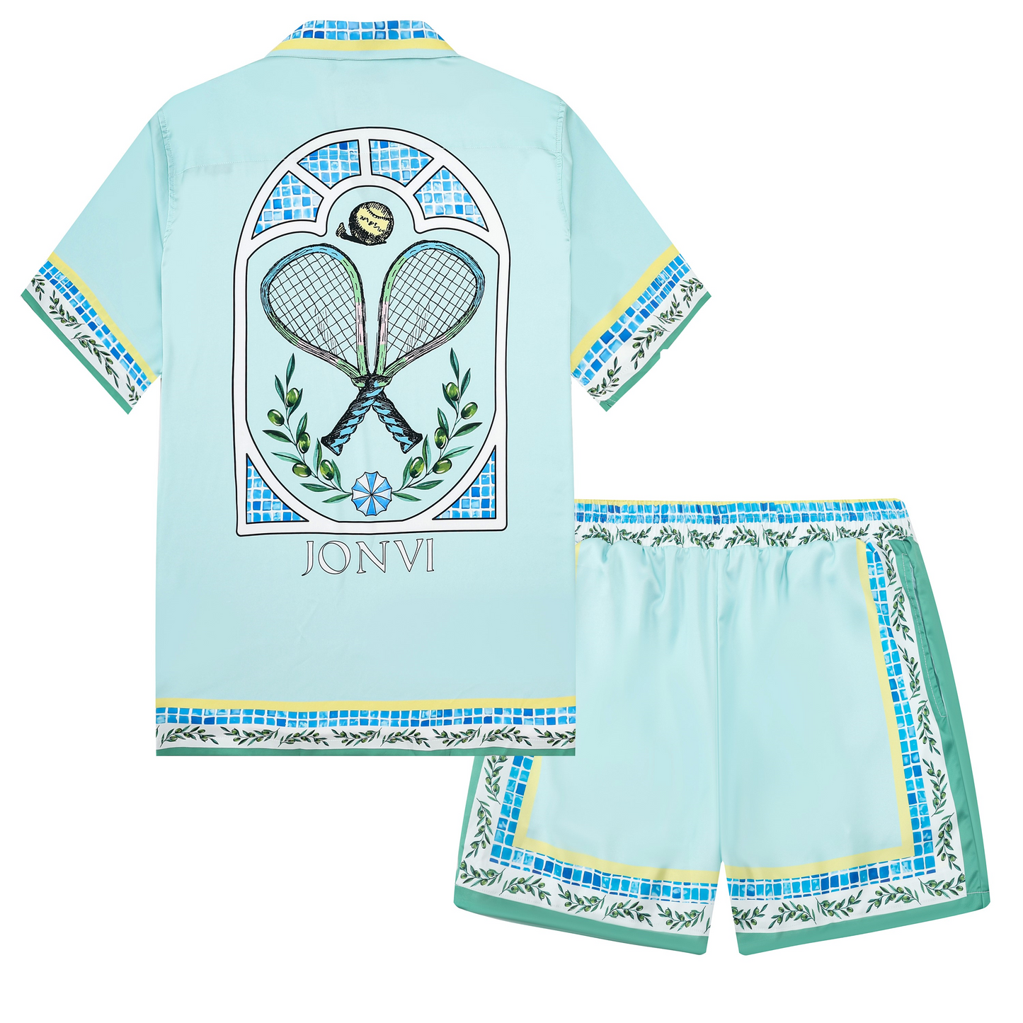 Tennis Print Camp Collar Short Sleeve Shirt