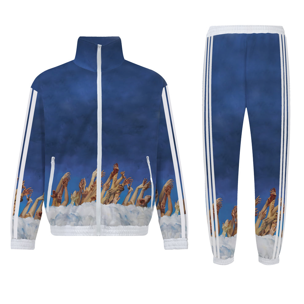 Blue Casual Sports Suit Virgin Mary Print Zip Up Track Suit Top