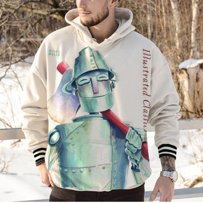 Smiling Face Tin Man Print Hooded Sweatshirt