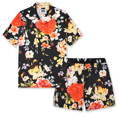 Vintage Floral Pattern Elastic Waistband Casual Shorts Jonvidesign