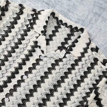 Stripe Crochet Vintage Textured Resort Fit Shirt