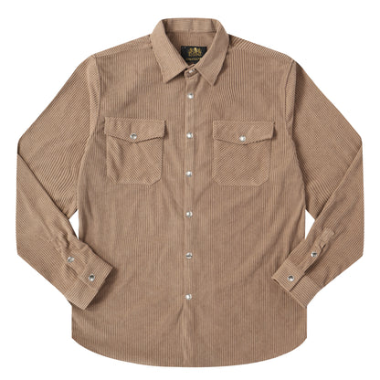 Corduroy Plain Color Snap Closure Long Sleeve Shirt-Light Brown