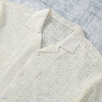 Lace Vintage Pattern Camp Collar Shirt