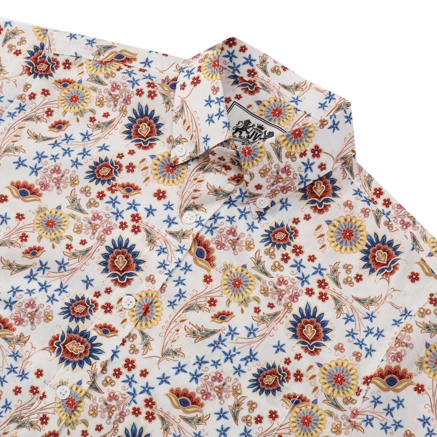 Japanese Style Floral Pattern Button Short Sleeve Shirt