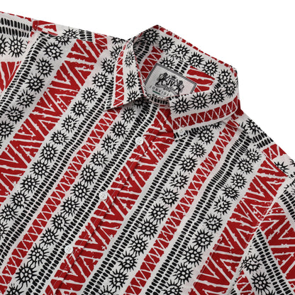 Tribal Tropical Pattern Button Short Sleeve Shirt