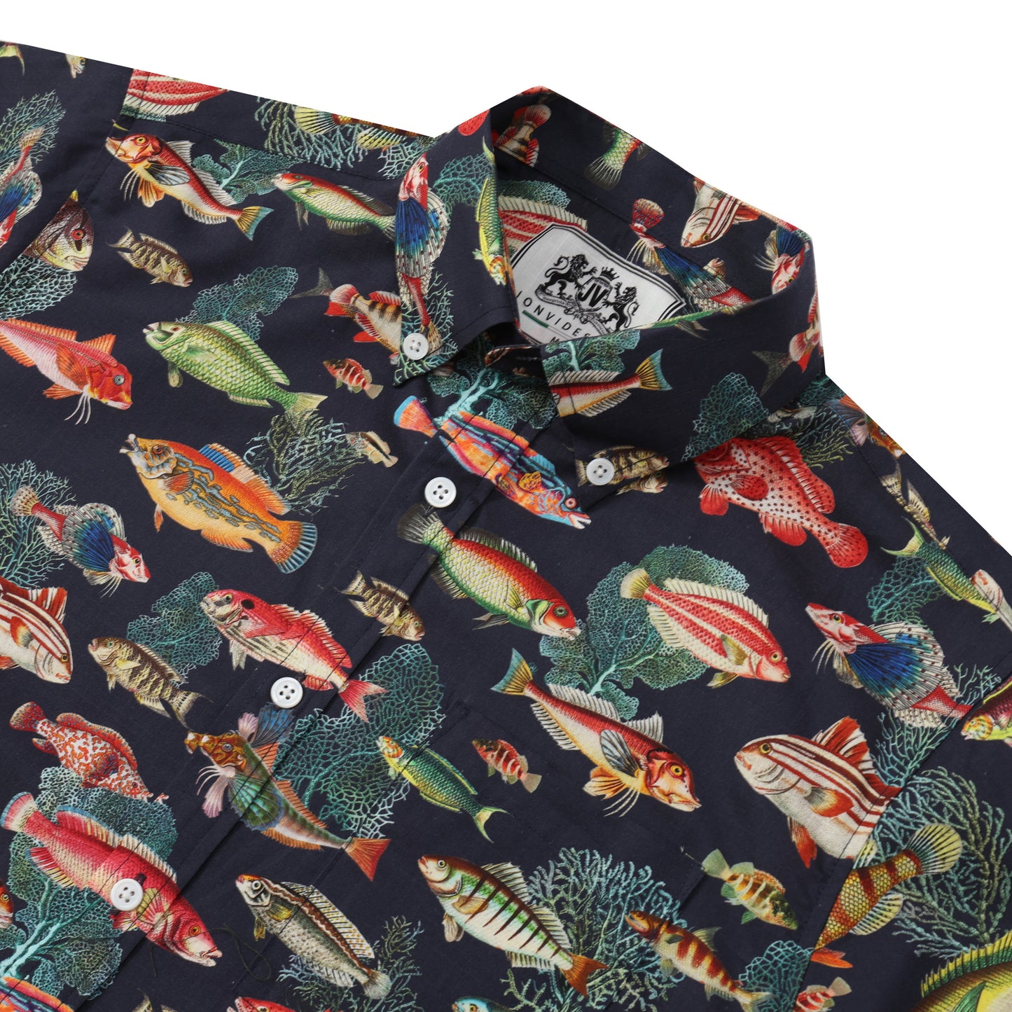 Aquatic Fish Pattern Button Short Sleeve Shirt