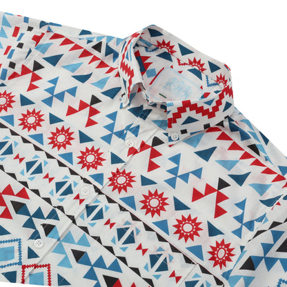 Geometric Pattern Button Short Sleeve Shirt