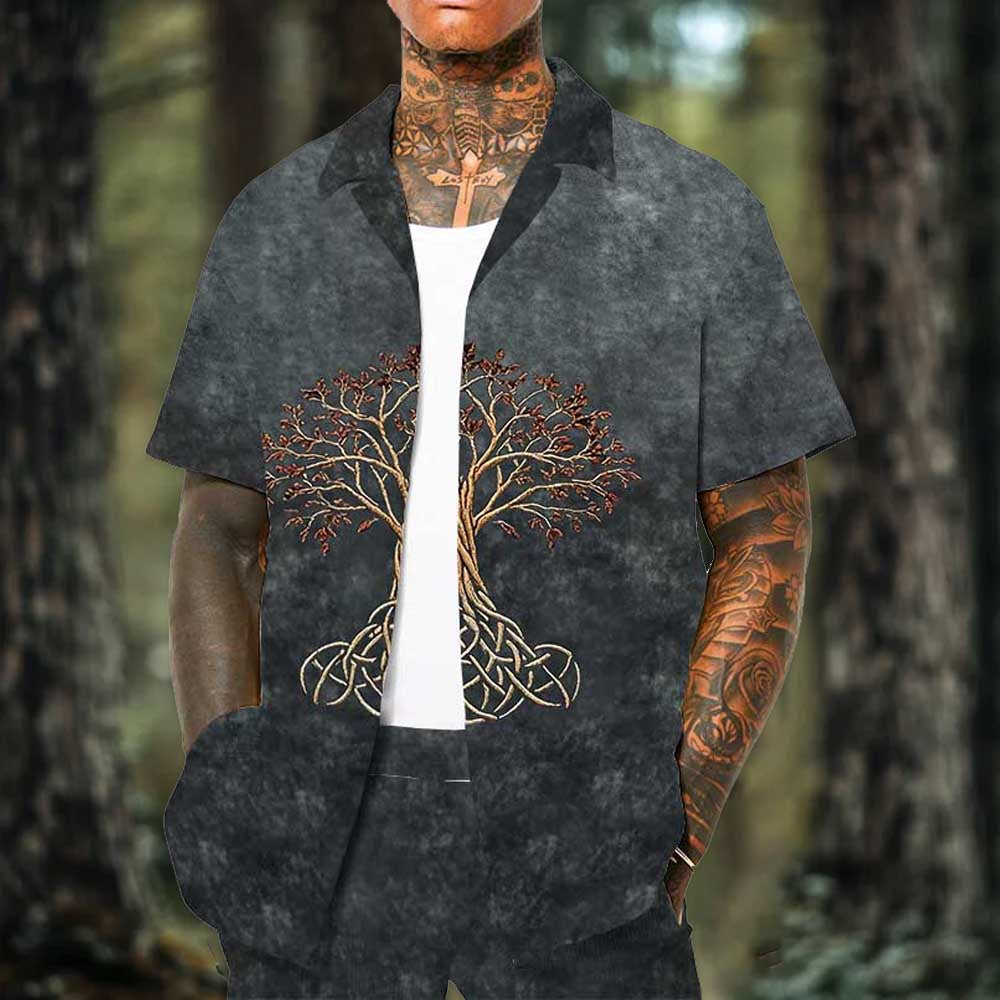 Men's Viking Tree of Life Camp Collar Short Sleeve Shirt