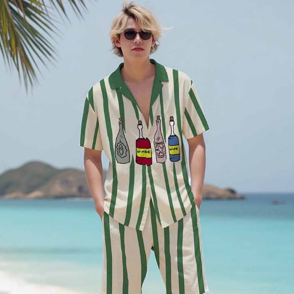 Funny Red Wine Bottle Print Elastic Waistband Summer Casual Shorts