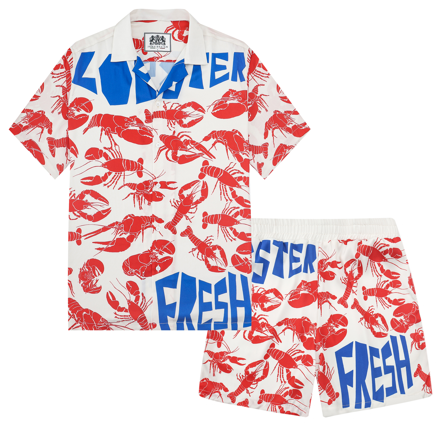 Aloha Style Crayfish Print Camp Collar Short Sleeve Shirt